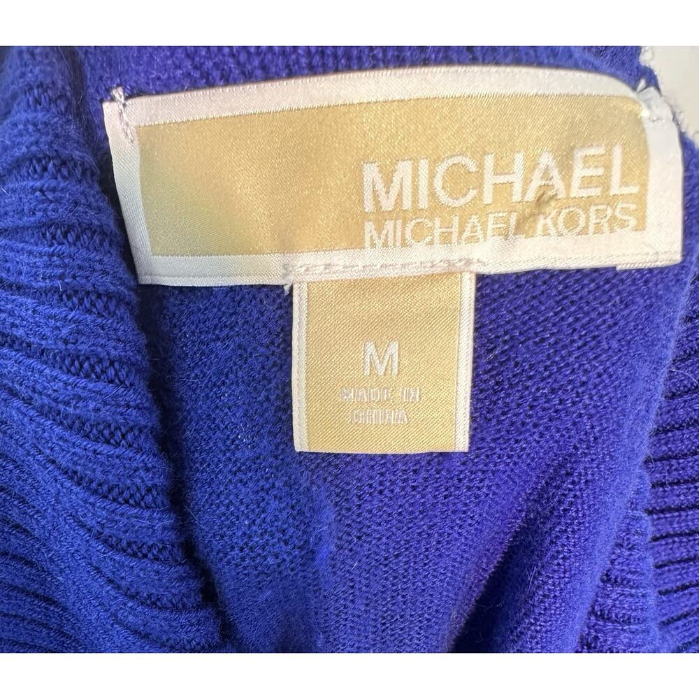 Michael Kors Womens M Royal Blue Fringe Hem Cowl Neck Sweater Cotton Blend - Picture 7 of 8